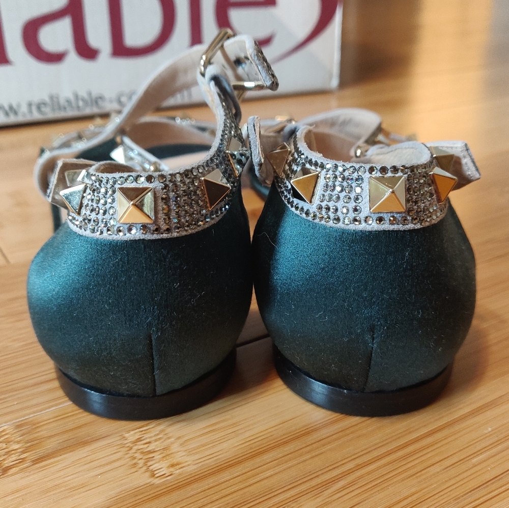 New Valentino Rockstud Dark Green Satin Sandals 37 - Picture 4 of 4